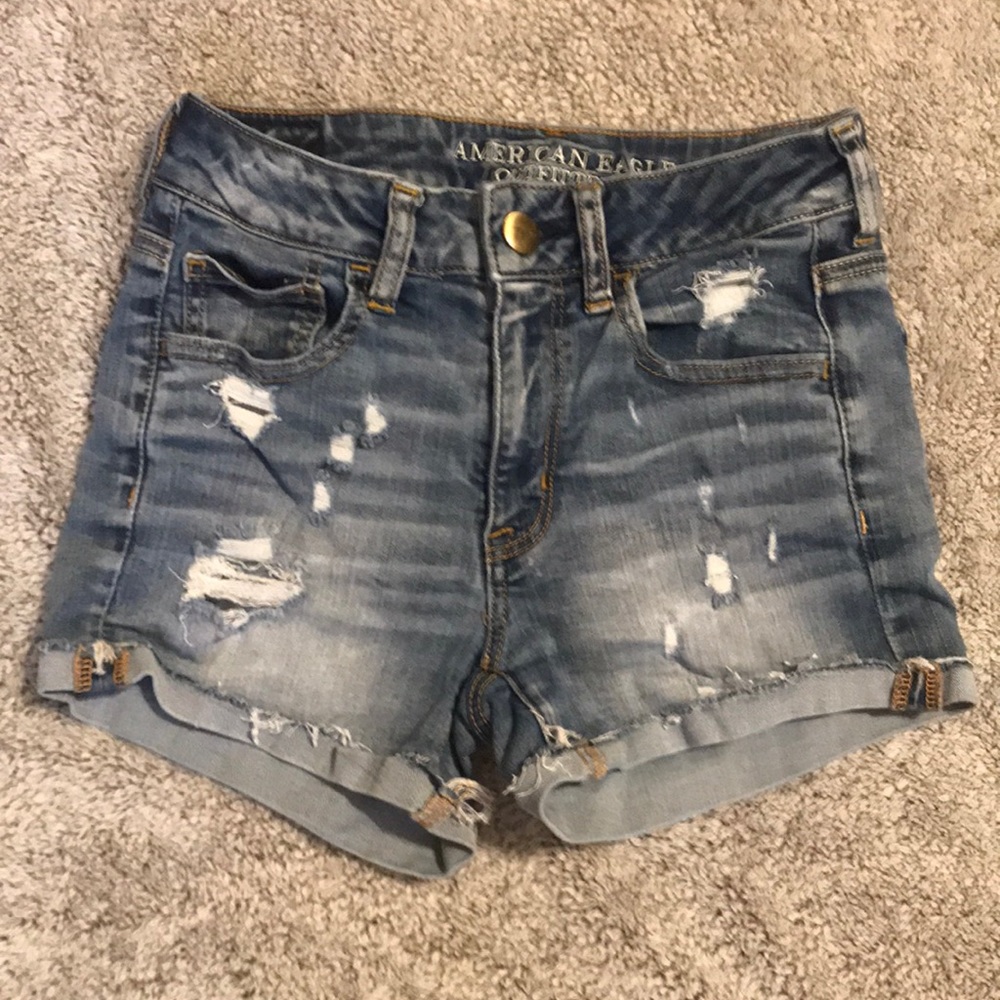 American Eagle Hi-Rise Shortie Distressed Shorts
